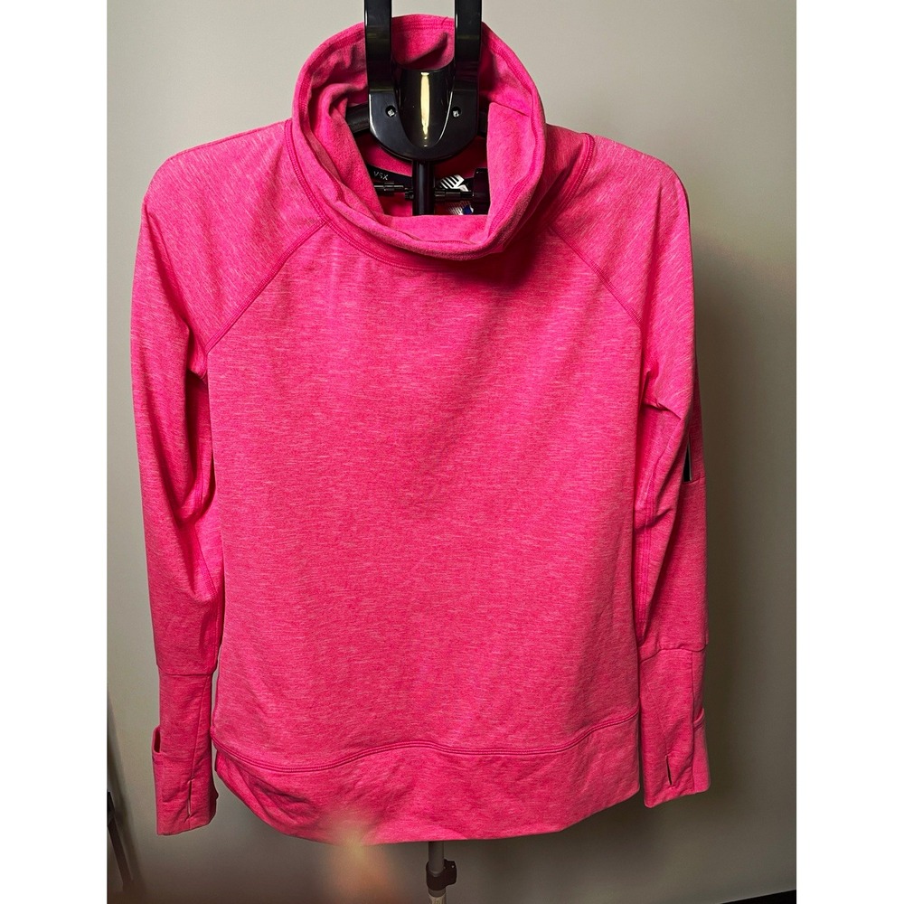 Victoria's Secret VSX Sport Pink Cowl Neck Pullover Top Pockets Stretch M